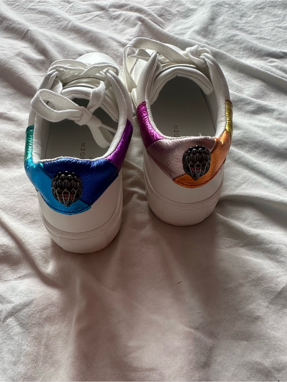 Kurt Geiger London Platform Sneakers Rainbow Metallic Leather White Size 37